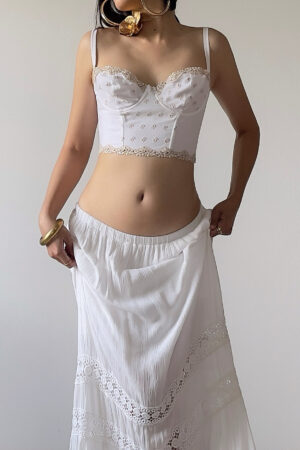 Vintage 1990s White Cotton Embroidered Bustier (34B)