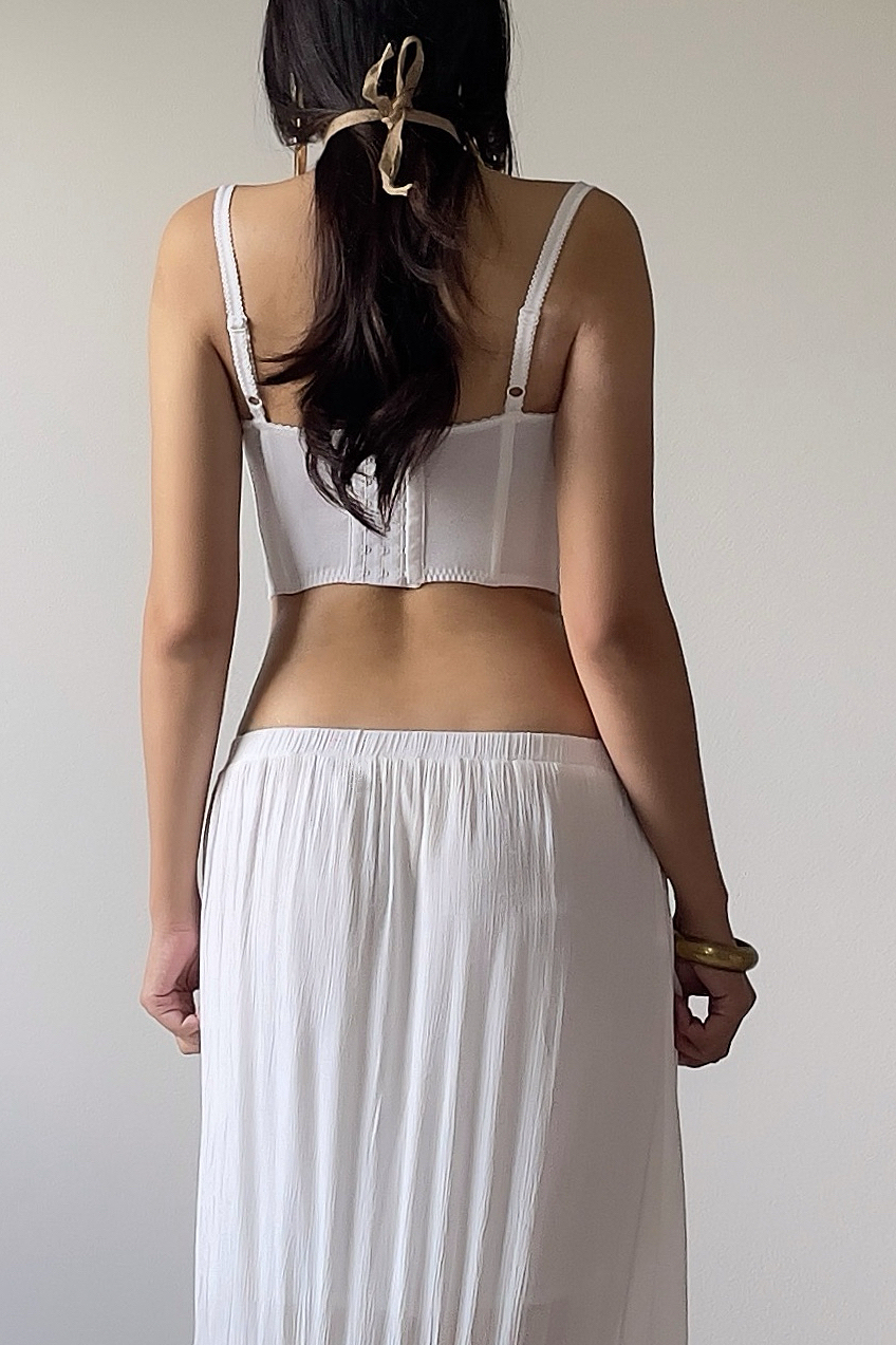 Vintage 1990s White Cotton Embroidered Bustier (34B) - Image 4