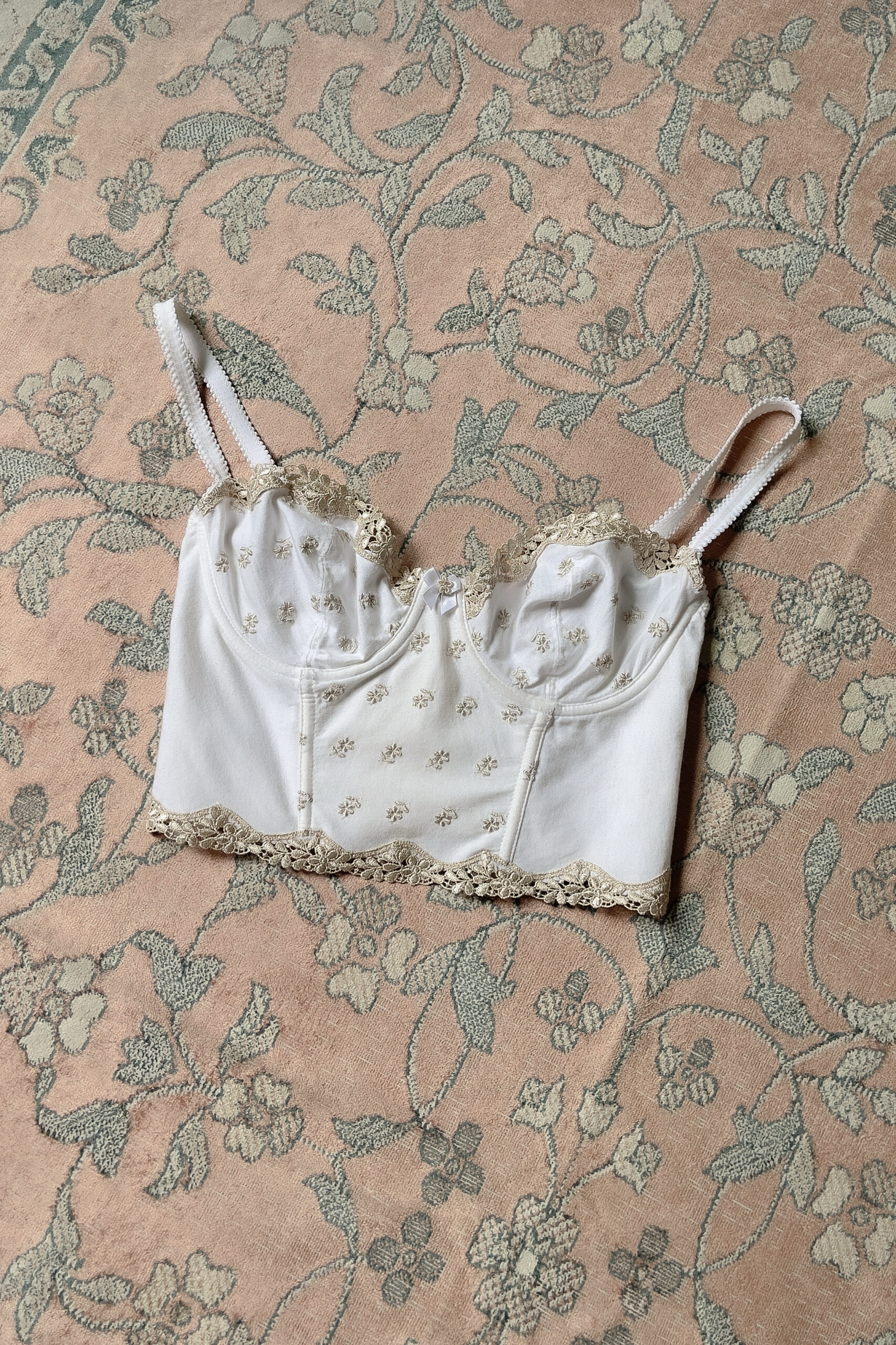 Vintage 1990s White Cotton Embroidered Bustier (34B) - Image 5