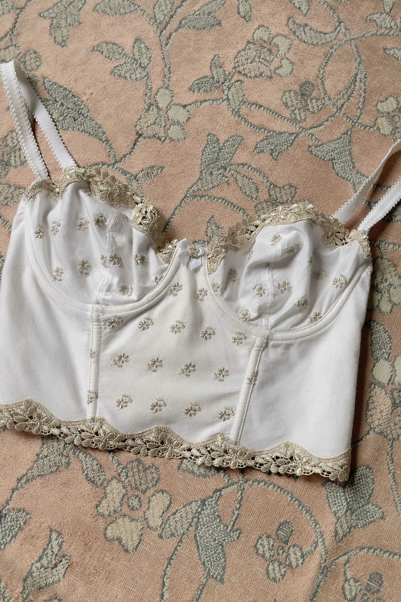 Vintage 1990s White Cotton Embroidered Bustier (34B) - Image 6