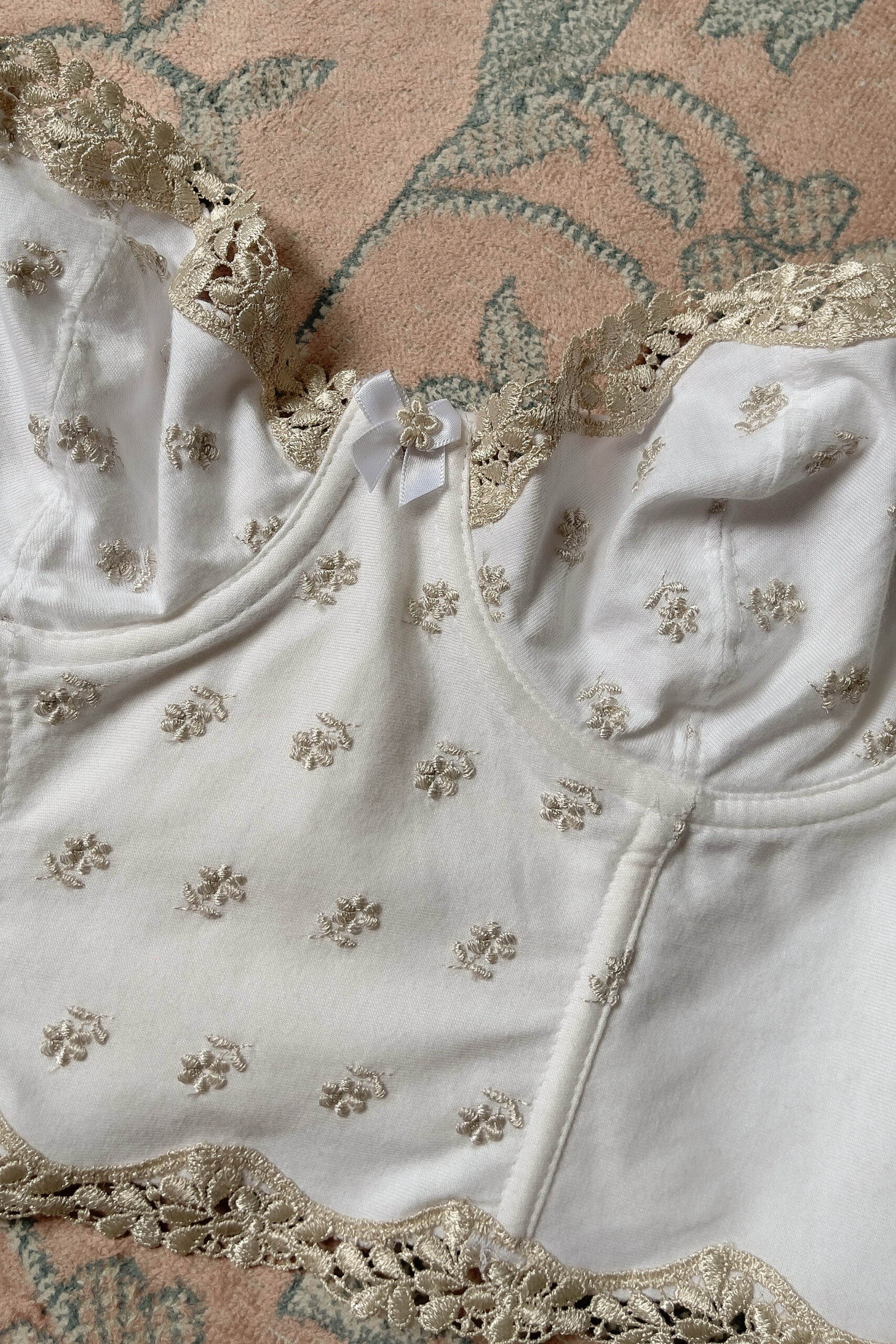 Vintage 1990s White Cotton Embroidered Bustier (34B) - Image 8