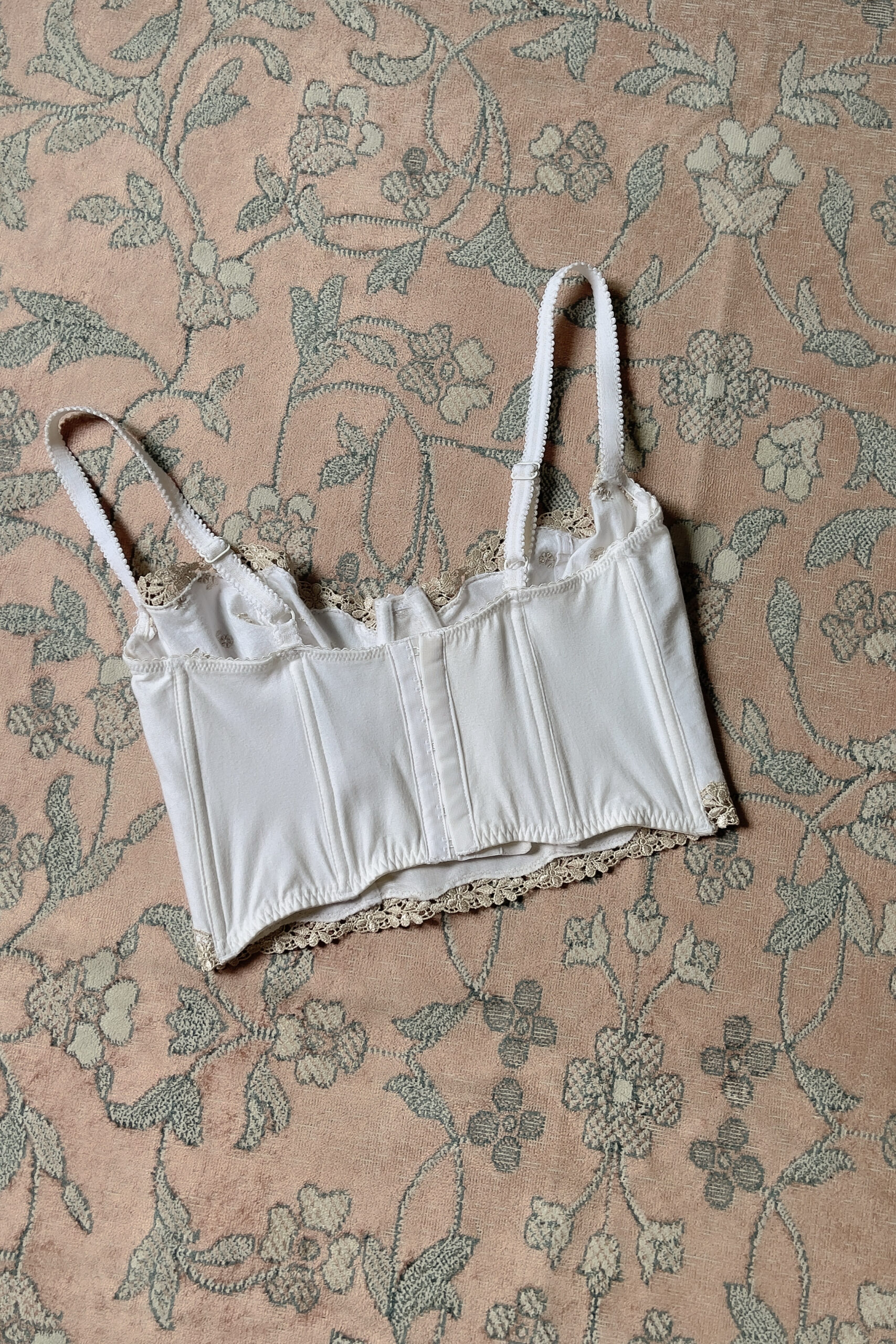 Vintage 1990s White Cotton Embroidered Bustier (34B) - Image 9