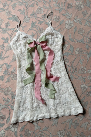 Vintage 1990s Soft White Semi-Sheer Lace Mini Slip Dress (Small)
