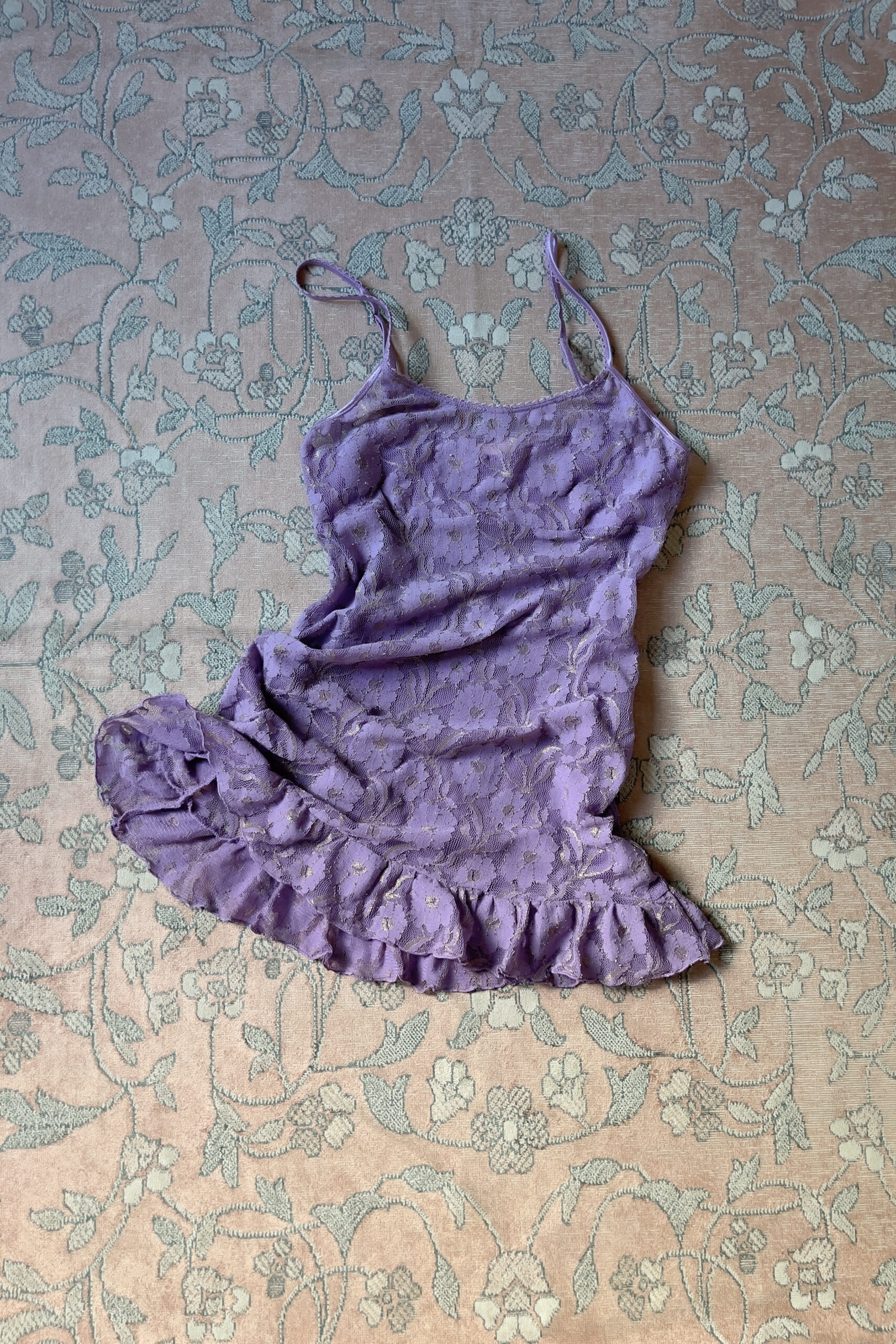 Vintage Purple Sheer Floral Lace Mini Slip Dress (S–M) - Image 5
