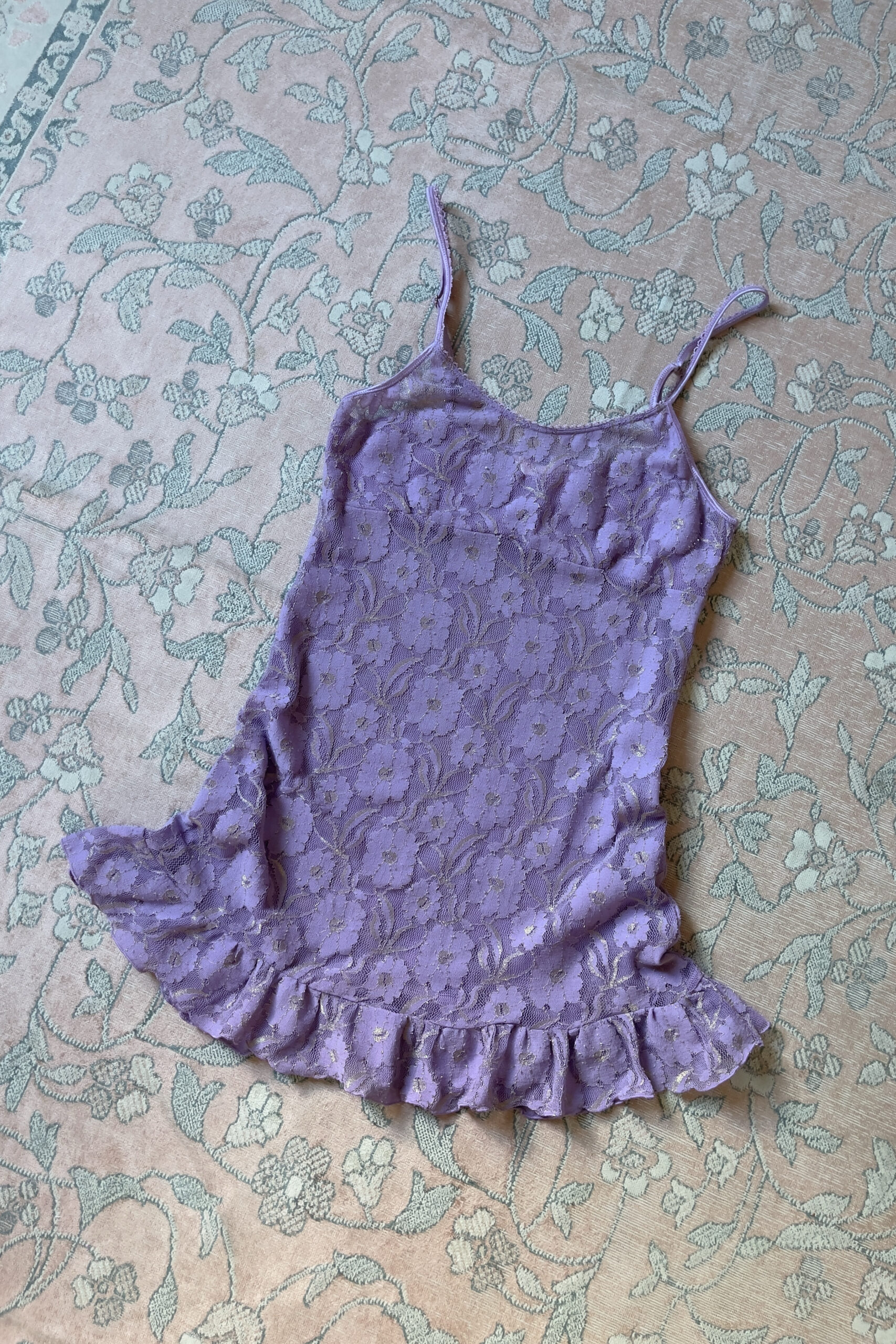 Vintage Purple Sheer Floral Lace Mini Slip Dress (S–M) - Image 6