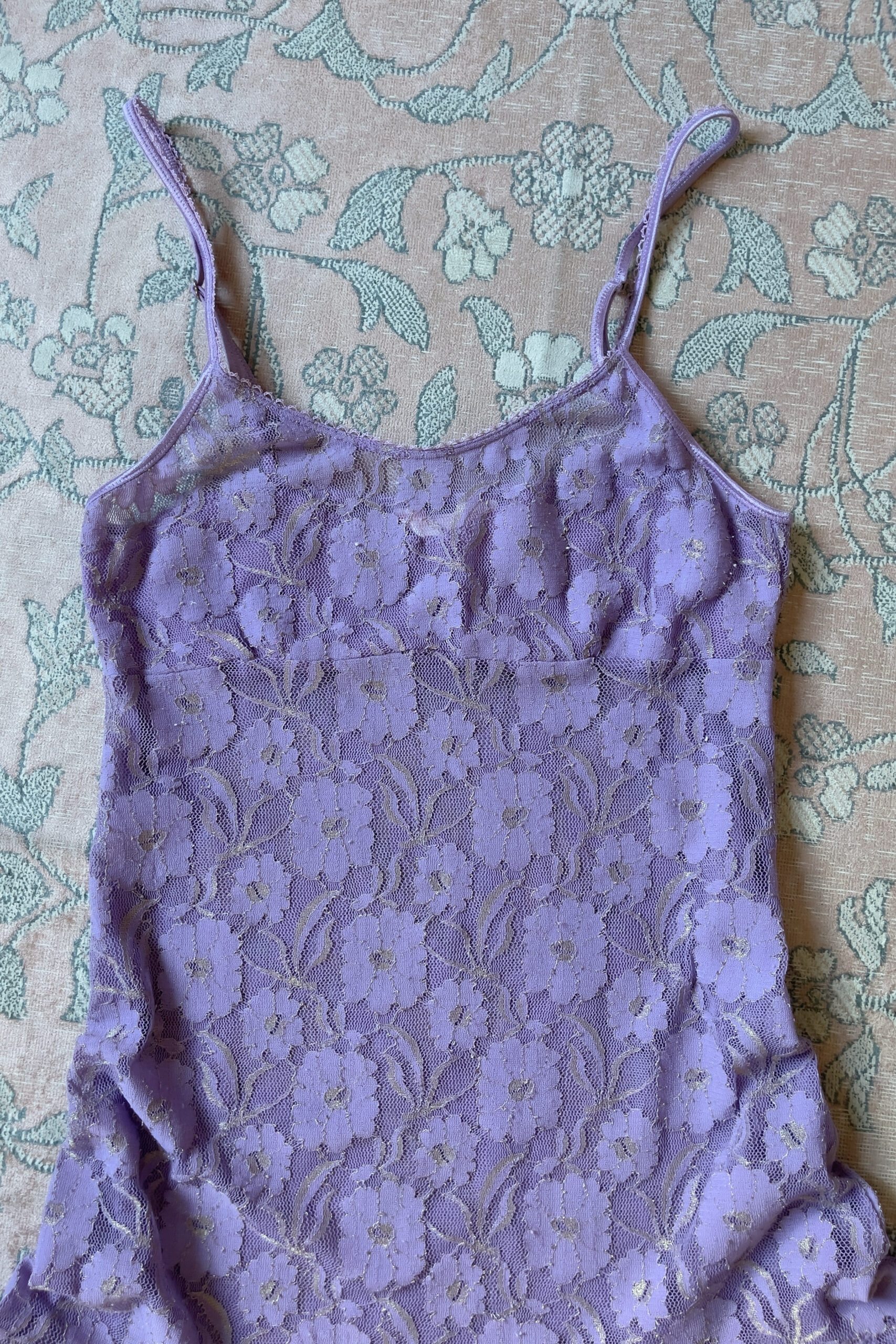 Vintage Purple Sheer Floral Lace Mini Slip Dress (S–M) - Image 7