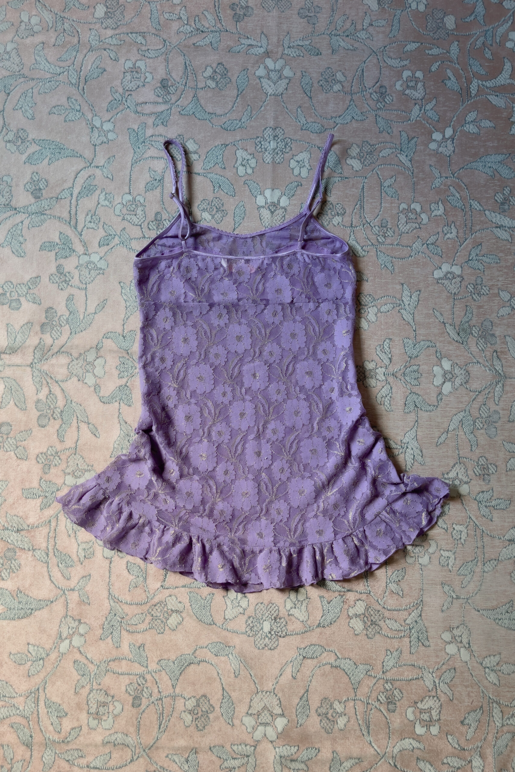 Vintage Purple Sheer Floral Lace Mini Slip Dress (S–M) - Image 8