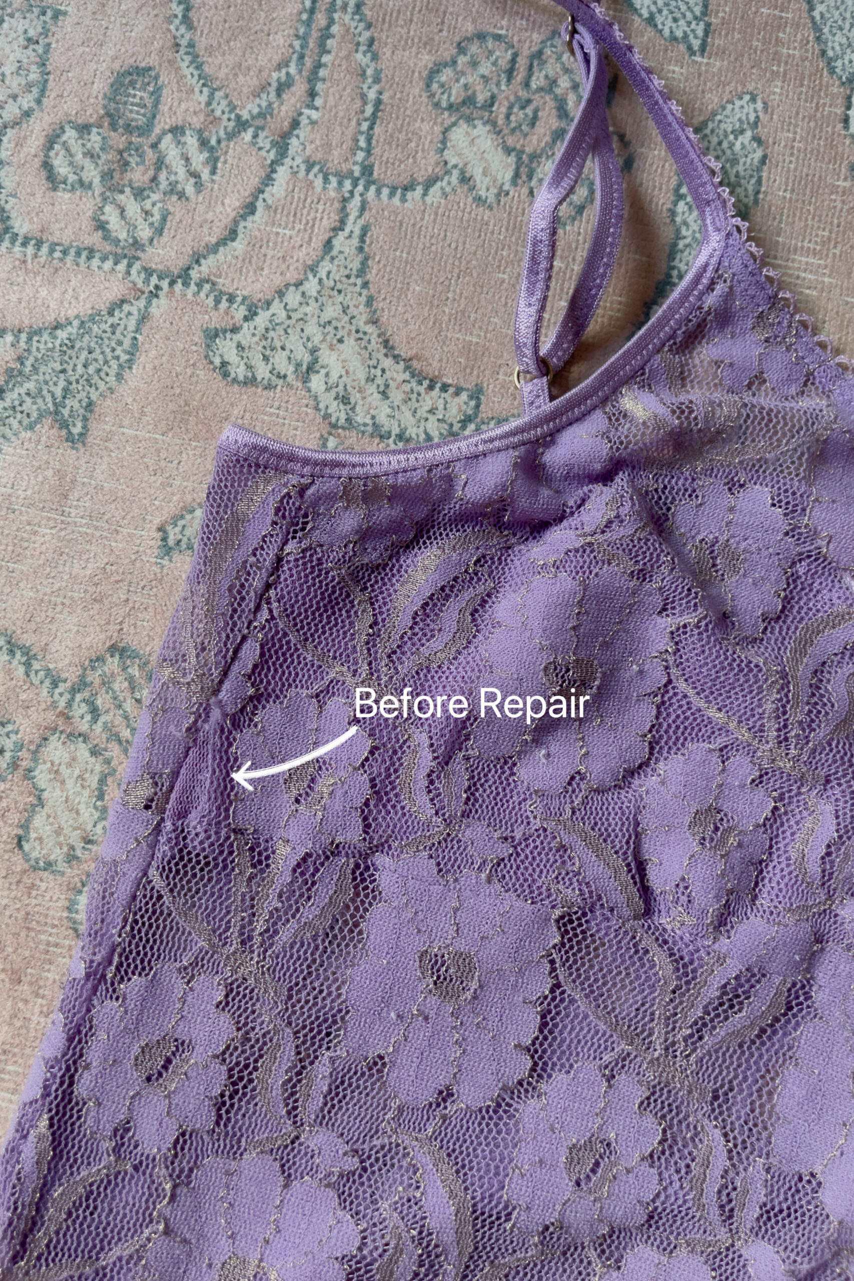 Vintage Purple Sheer Floral Lace Mini Slip Dress (S–M) - Image 9