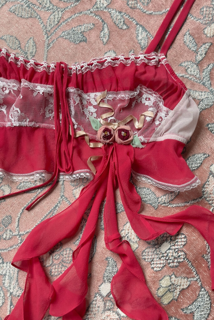 Bliss Moulin Red Floral Camisole Set in Silk Satin