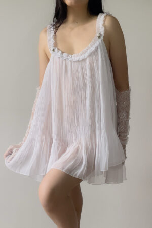 Romantic White Chiffon Pleated Mini Slip Dress (L–XL)