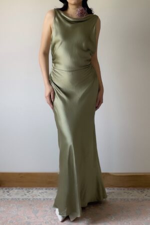 Romantic Reformation Olive Green Silk Gown (M–L)