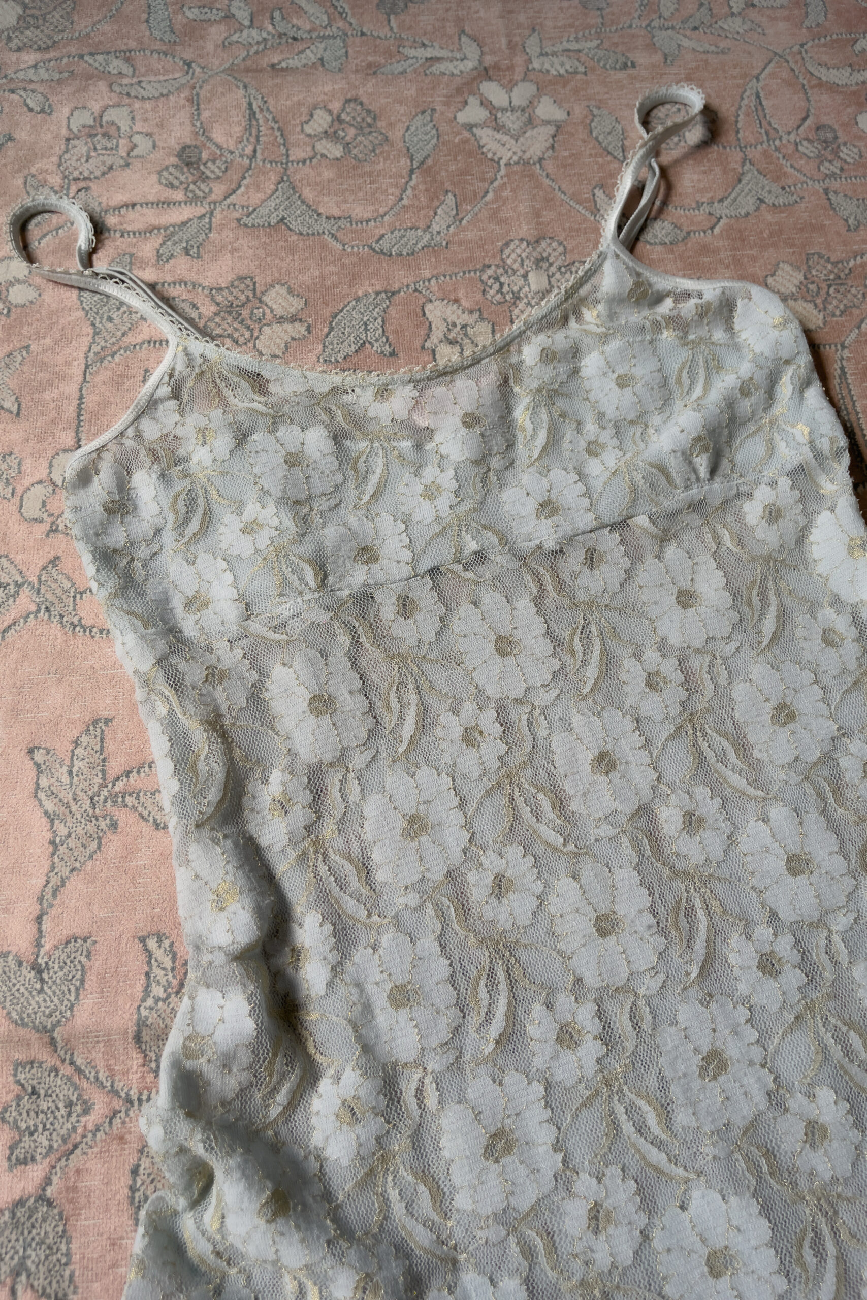 Vintage Dusty Ice Blue Sheer Floral Lace Mini Slip Dress (M–L) - Image 8