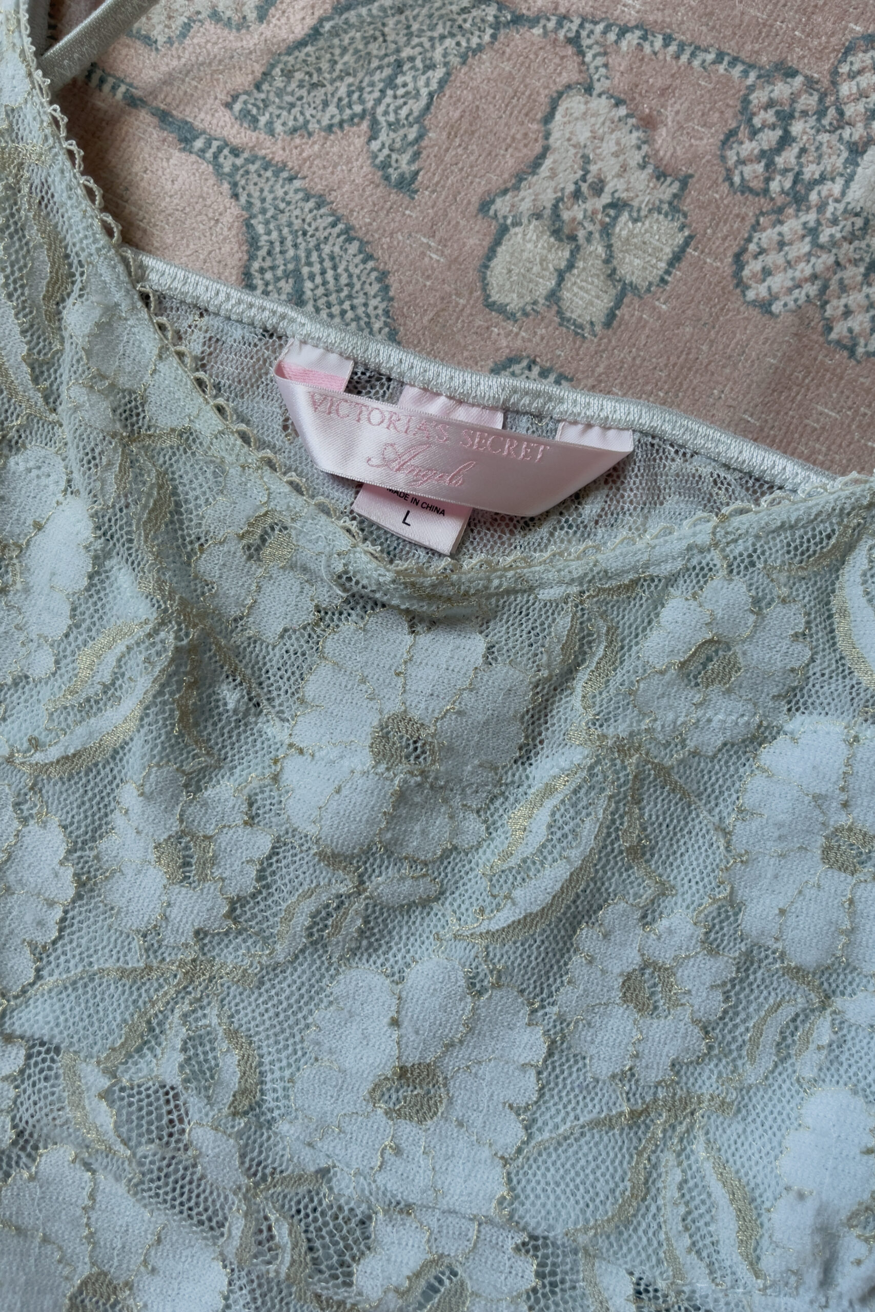 Vintage Dusty Ice Blue Sheer Floral Lace Mini Slip Dress (M–L) - Image 11