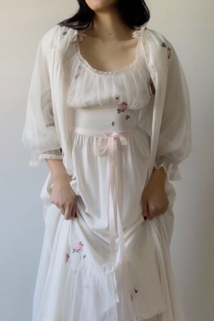 Vintage 1950s White Nightgown Set (XS–S)