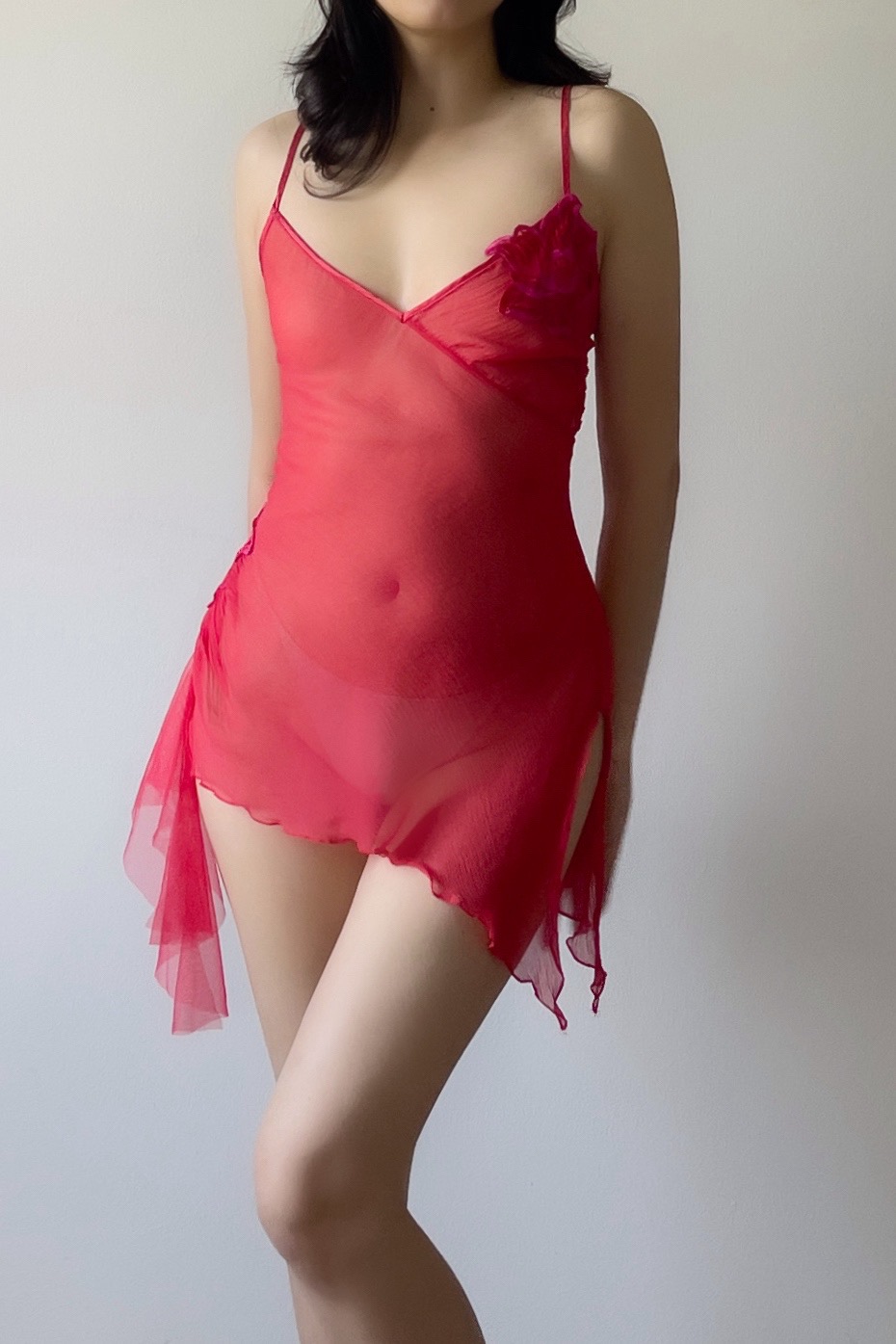 Vintage Red Silk Sheer Mini Slip Dress (XS–S) - Image 6