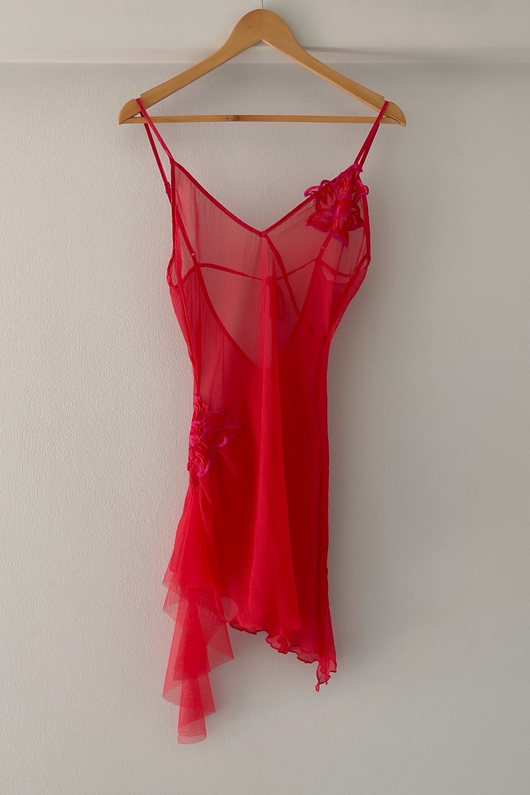 Vintage Red Silk Sheer Mini Slip Dress (XS–S) - Image 9