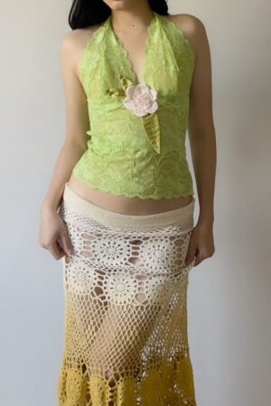 Romantic Y2K Lime Green Lace Sheer Halter Camisole (M)