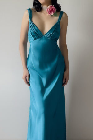 Vintage Jonquil Teal Satin Slip Gown (M–L)