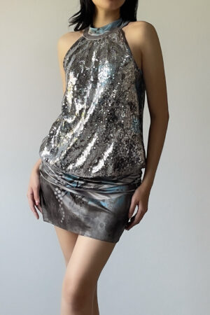 Vintage 1990s Sequin Halter Mini Dress (M–L)