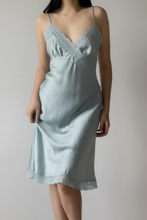 Vintage Dusty Blue Silk Slip Dress (Small)