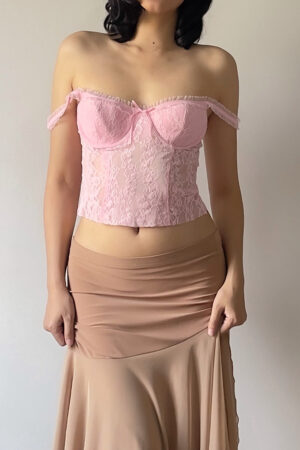 Vintage Y2K Pink Lace Bustier (Medium)