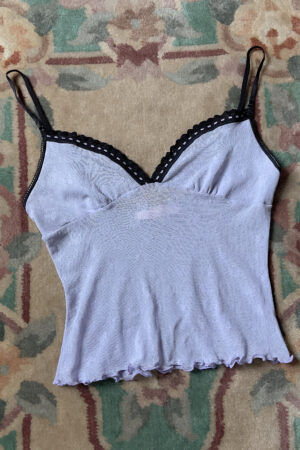 Vintage Y2K Lavender Floral Mesh Semi-Sheer Camisole (S–M)