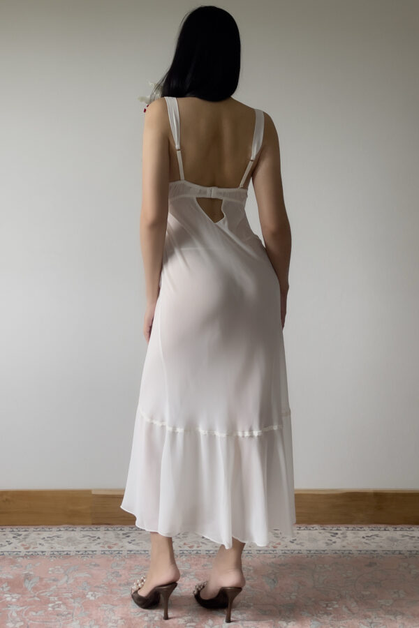 white chiffon slip dress White Lace Paneled Chiffon Slip Dress Gabi Swimwear