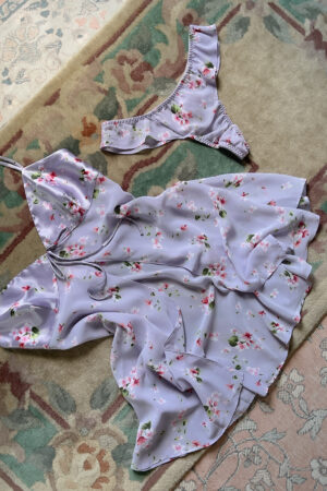 Vintage 1990s Lilac Satin & Floral Chiffon Babydoll Set (Medium)