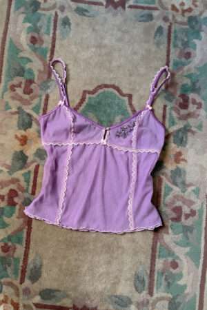 Vintage Hand-Dyed Lavender Floral Embroidery Camisole (S–M)