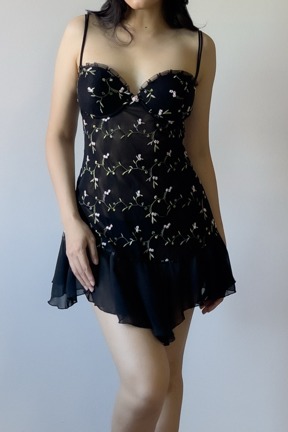 Romantic Black Floral Embroidered Mesh Slip Dress (M–L) - Image 4