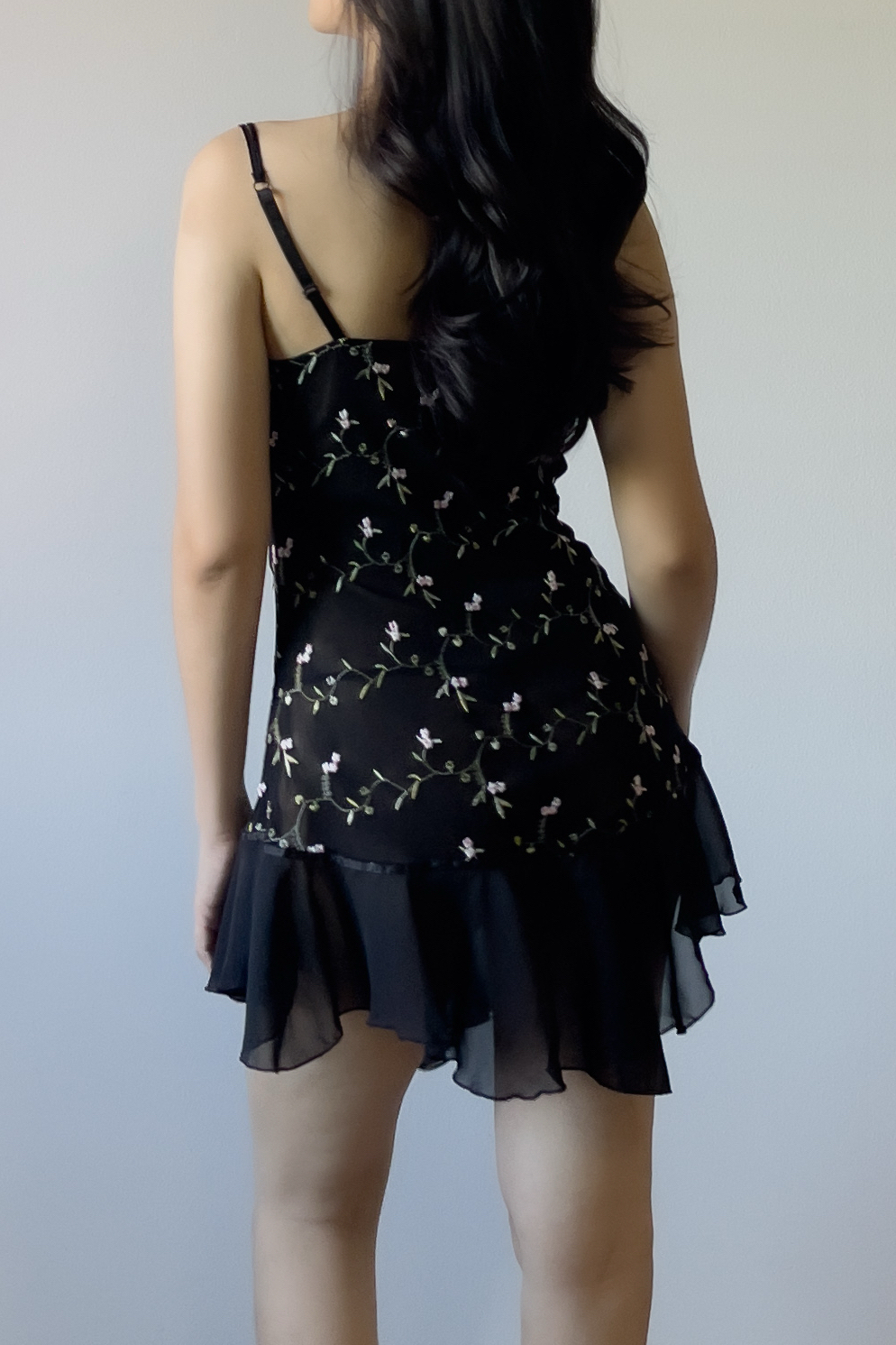 Romantic Black Floral Embroidered Mesh Slip Dress (M–L) - Image 5