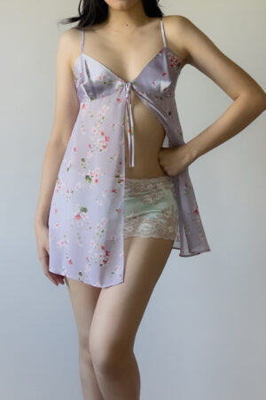 Vintage 1990s Lilac Satin & Floral Chiffon Camisole (Medium)
