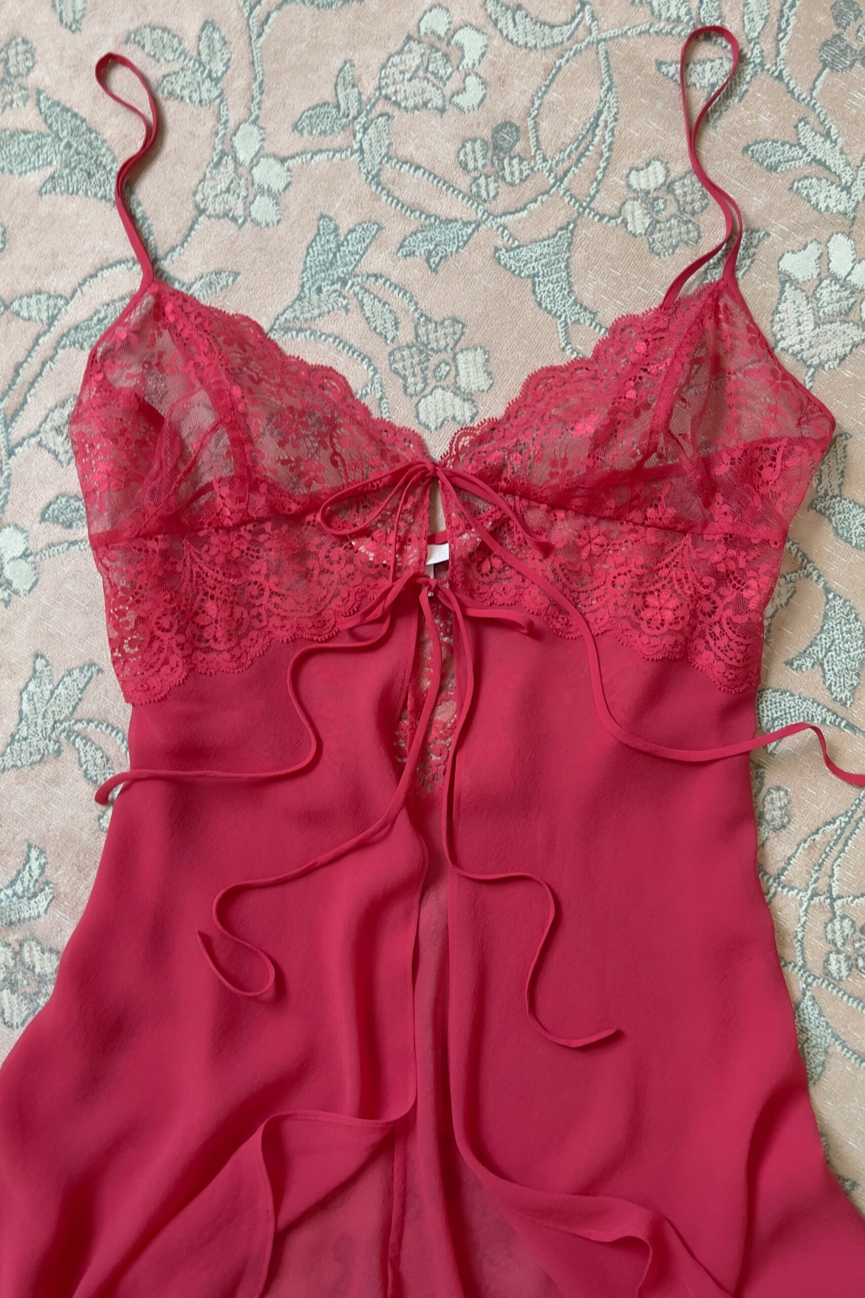 Vintage Red Lace & Silk Sheer Camisole (M) - Image 8
