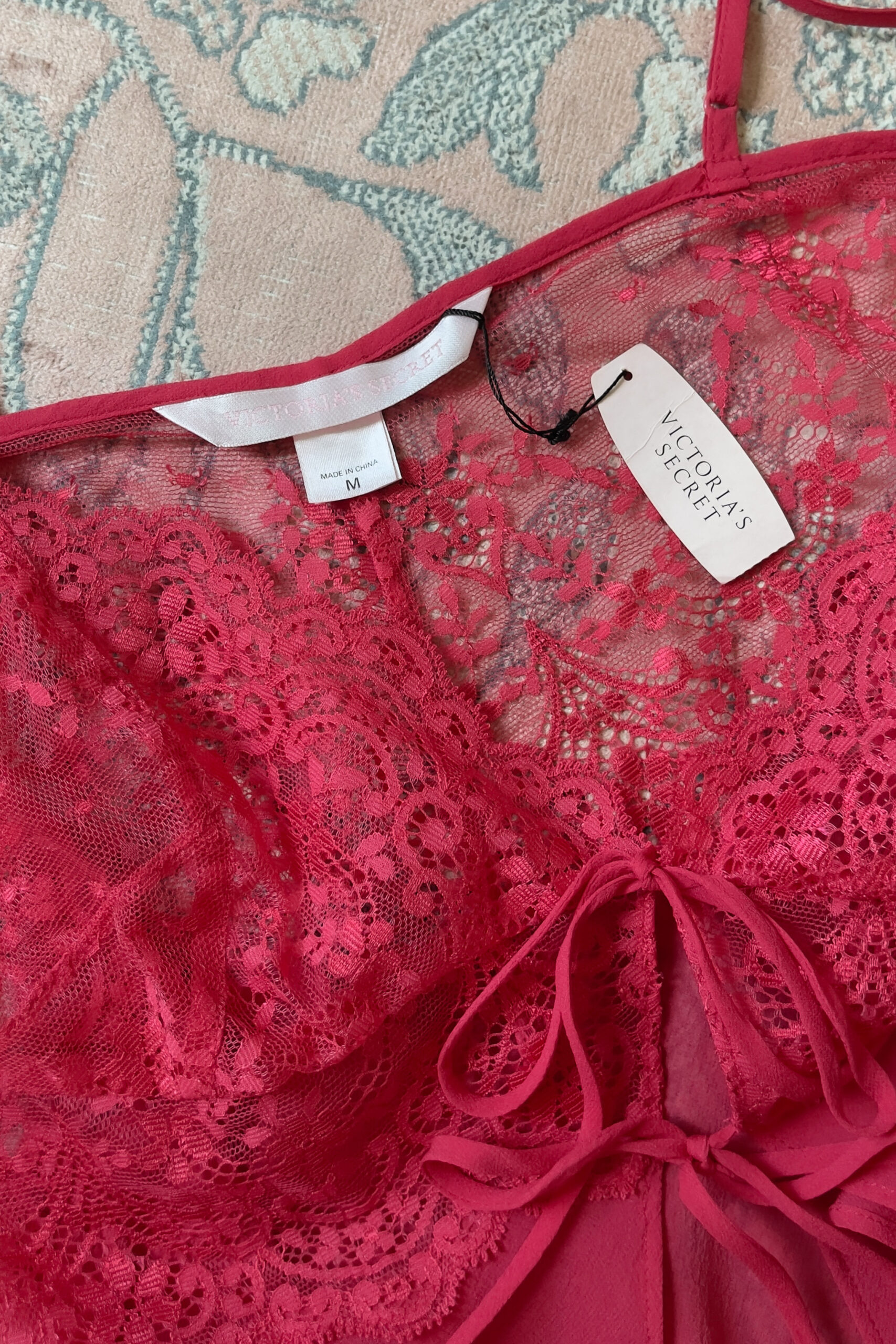 Vintage Red Lace & Silk Sheer Camisole (M) - Image 10