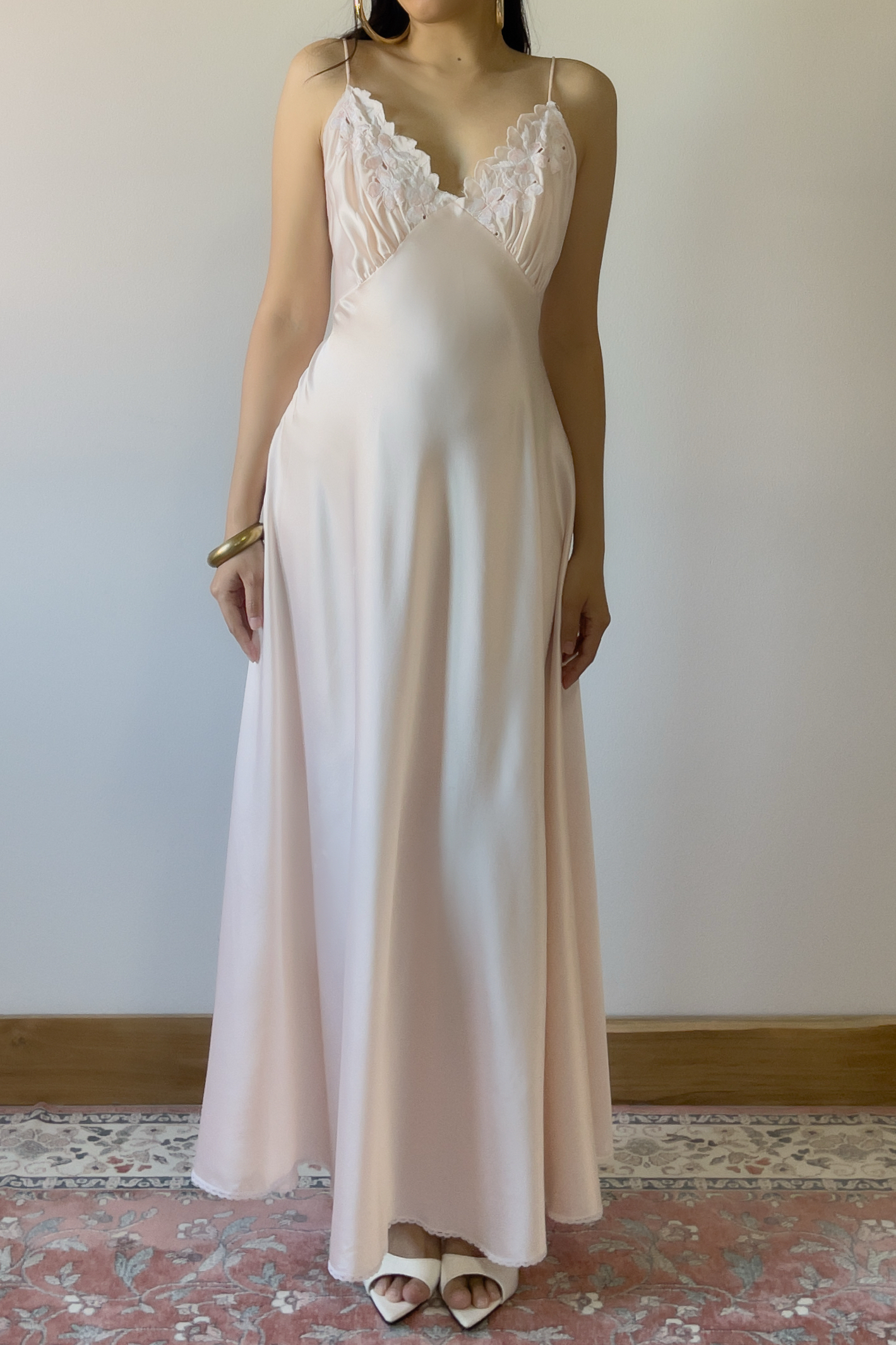 Vintage 1980s Blush Pink Satin Slip Gown (L) - Image 3