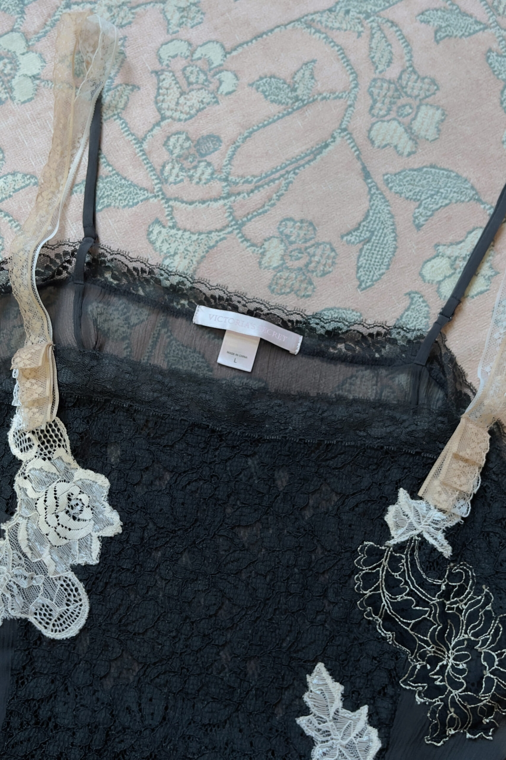 Vintage Black Silk Chiffon & Lace Sheer Mini Slip Dress (L) - Image 11
