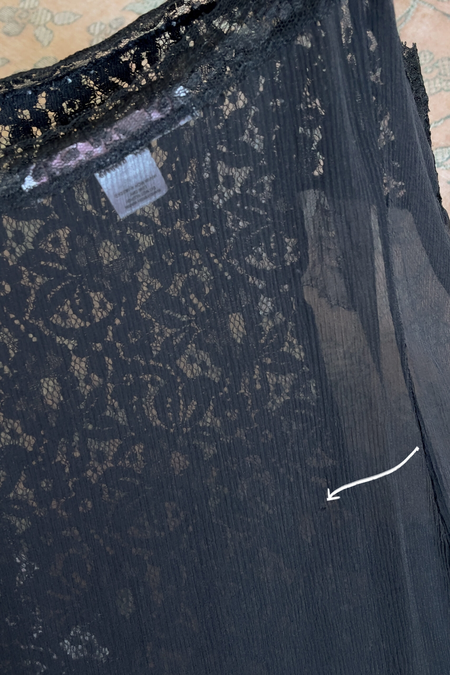 Vintage Black Silk Chiffon & Lace Sheer Mini Slip Dress (L) - Image 10