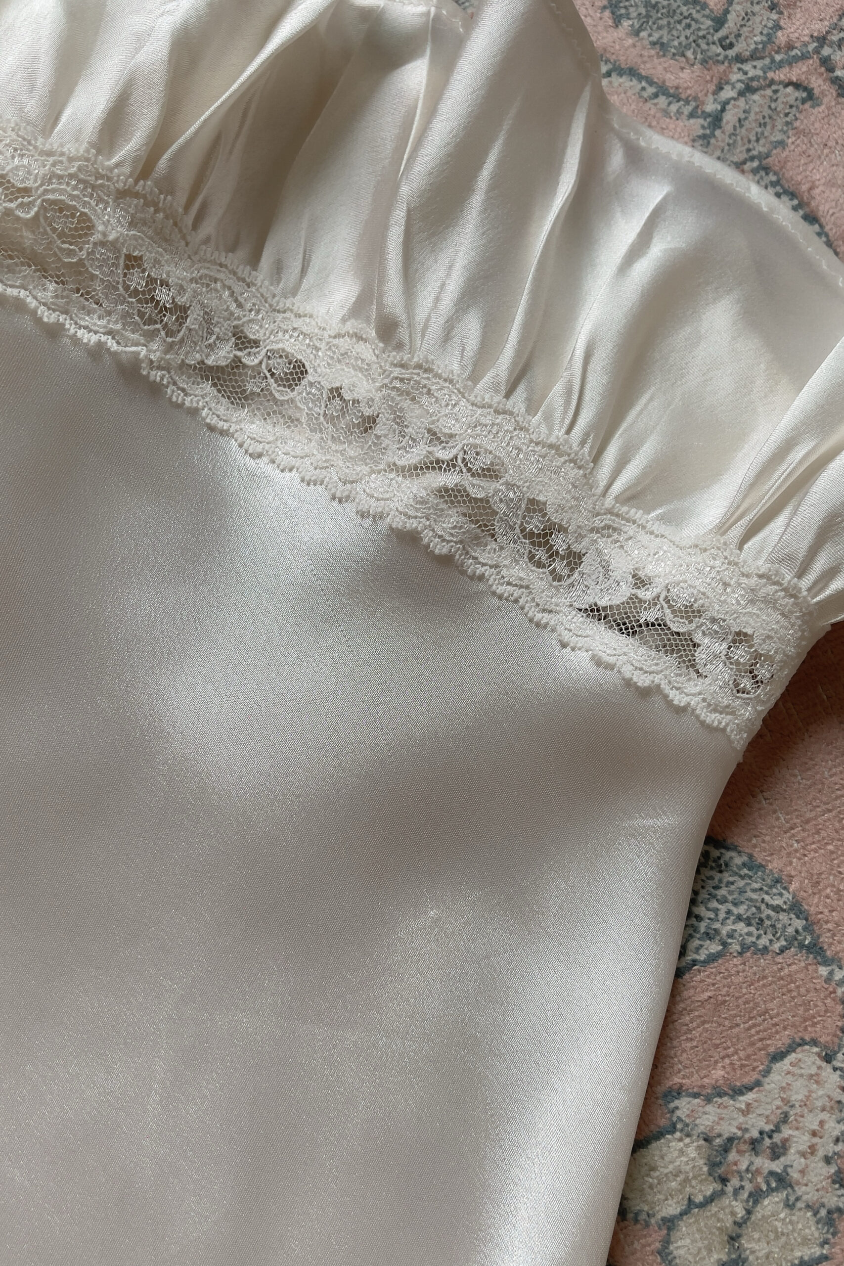 Vintage 1990s Ivory Satin Lace Ruffle Slip Dress (S) - Image 15