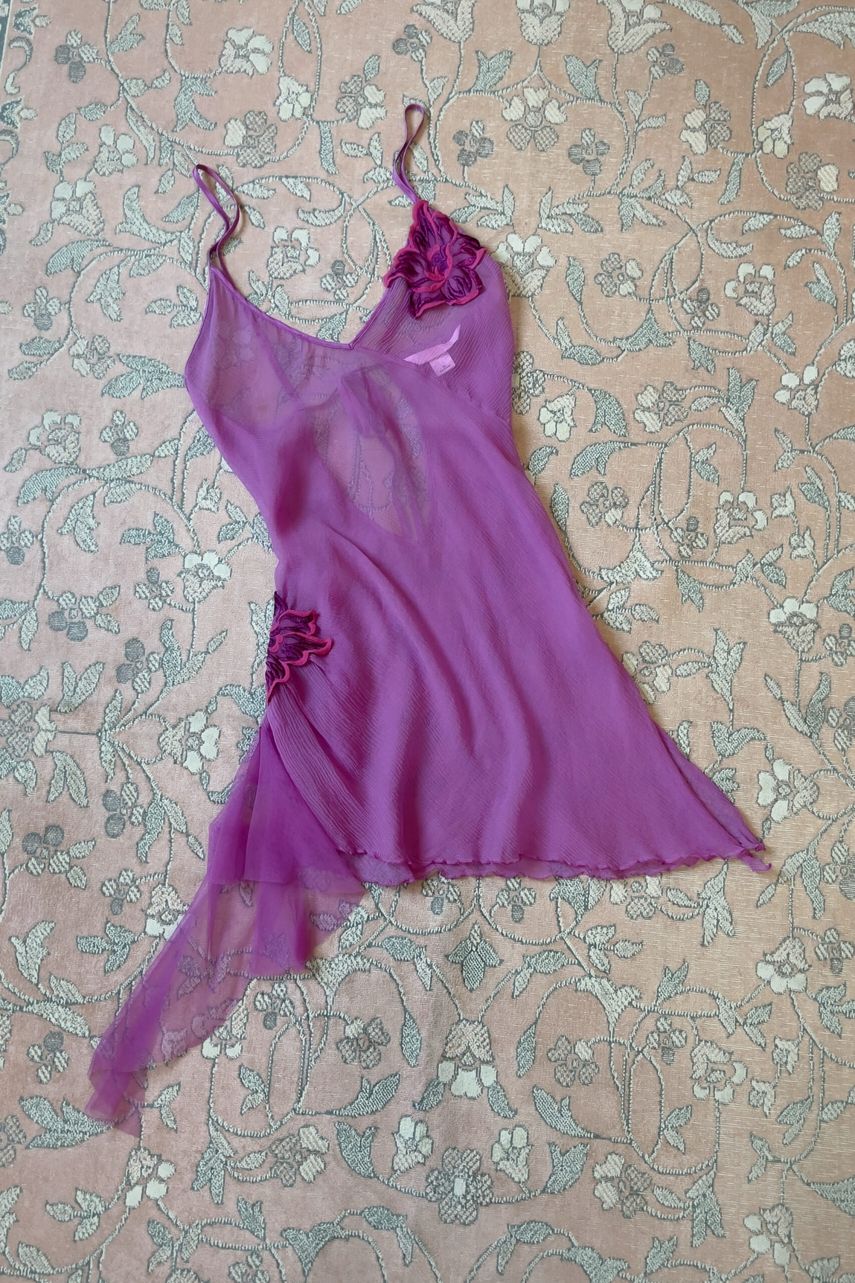 Vintage Magenta Silk Chiffon Mini Slip Dress (S–M) - Image 8