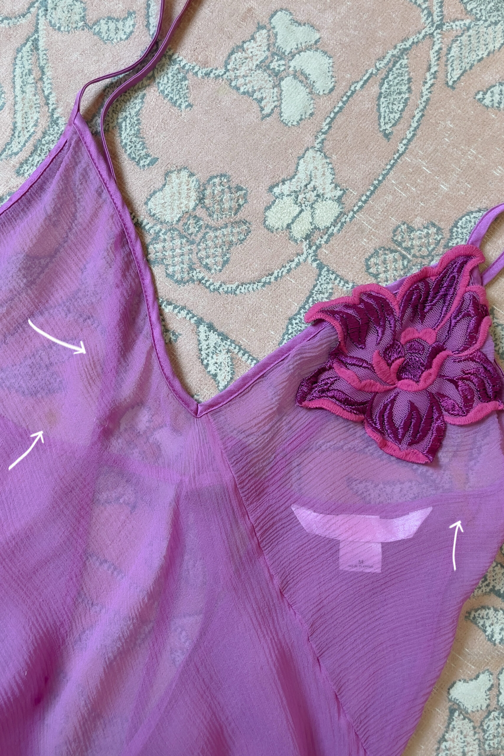 Vintage Magenta Silk Chiffon Mini Slip Dress (S–M) - Image 10