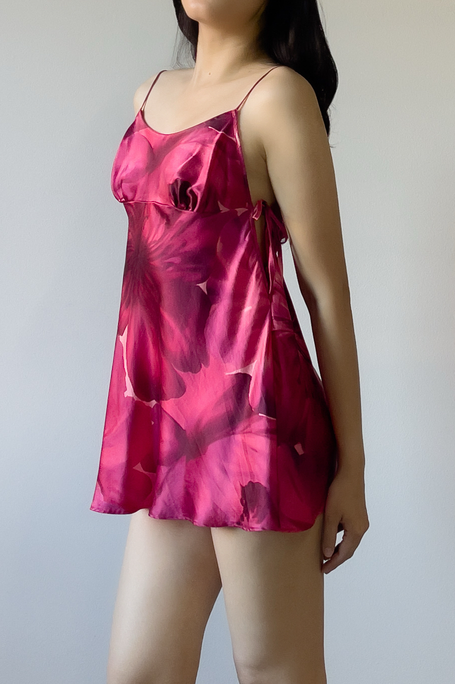 Vintage Silk Floral Mini Slip Dress (M)