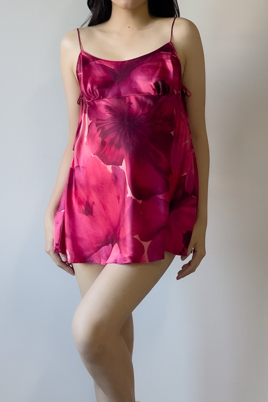 Vintage Silk Floral Mini Slip Dress (M) - Image 2