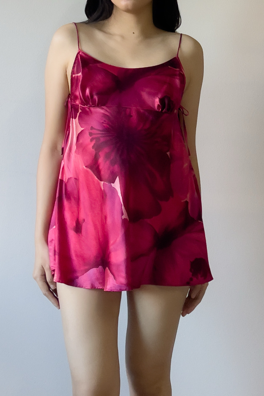 Vintage Silk Floral Mini Slip Dress (M) - Image 3