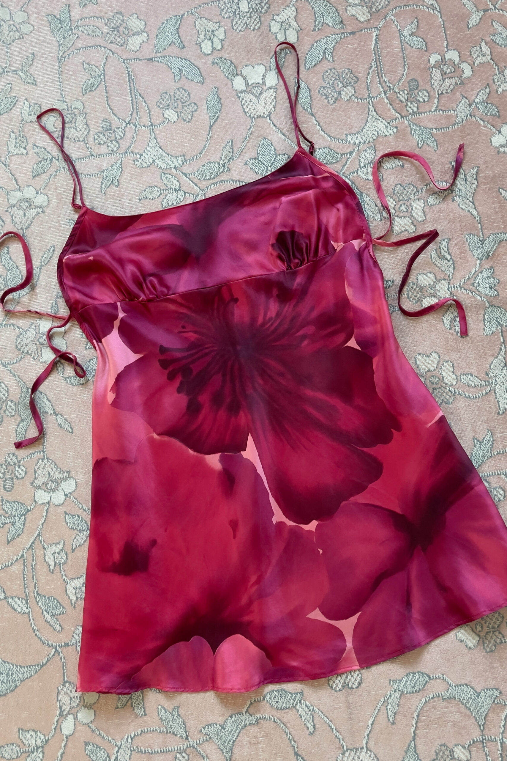Vintage Silk Floral Mini Slip Dress (M) - Image 7