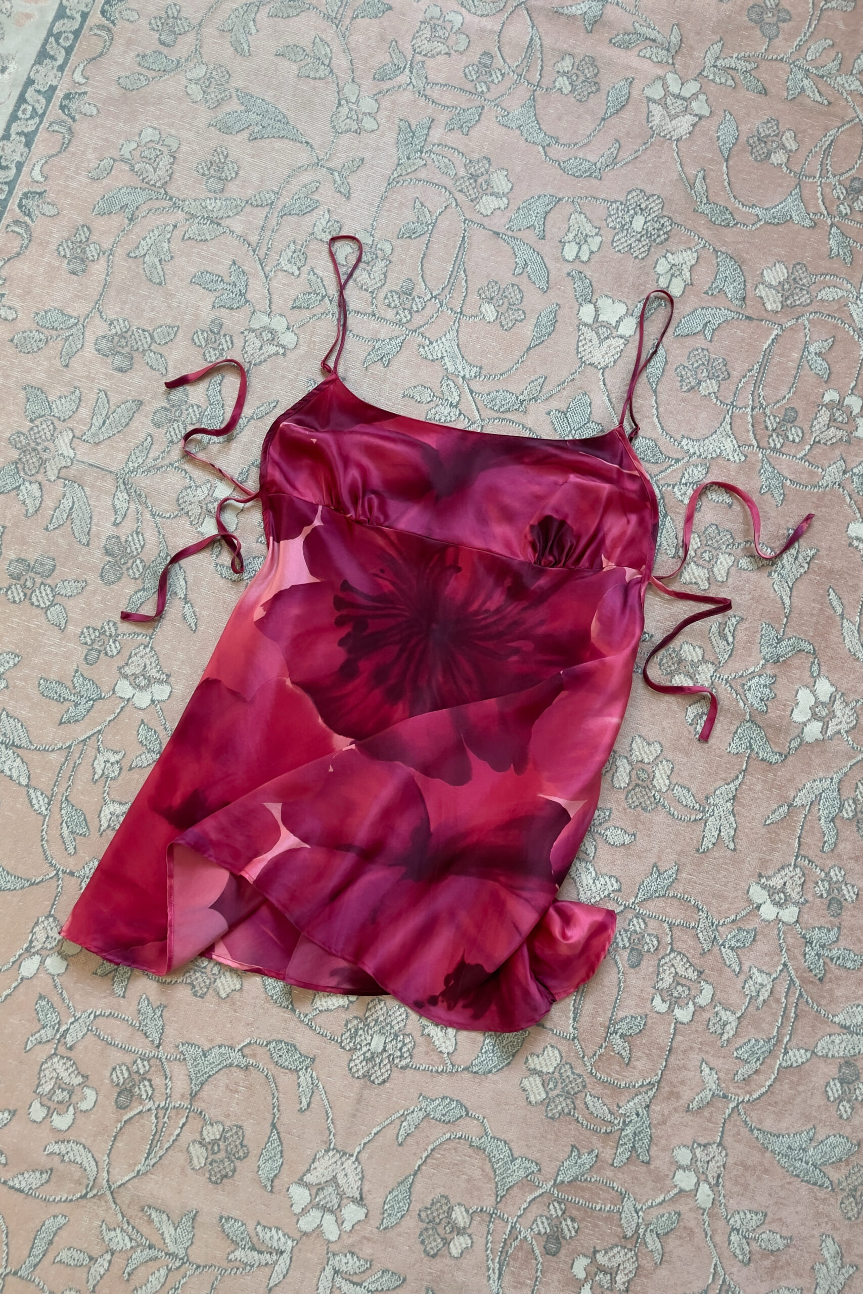Vintage Silk Floral Mini Slip Dress (M) - Image 8