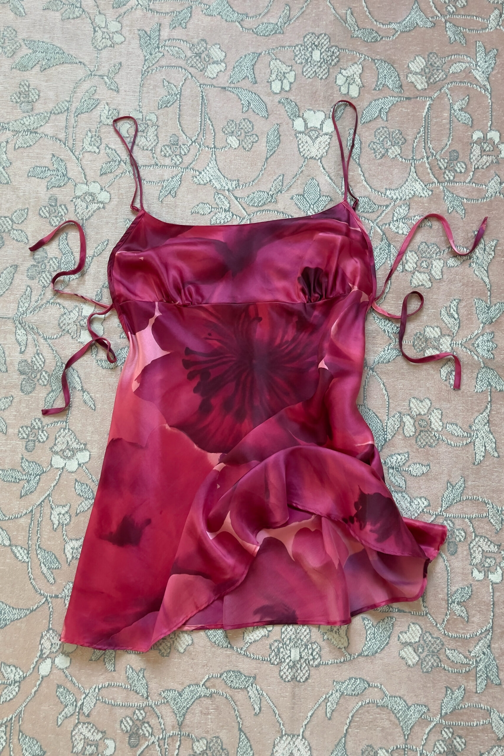 Vintage Silk Floral Mini Slip Dress (M) - Image 9