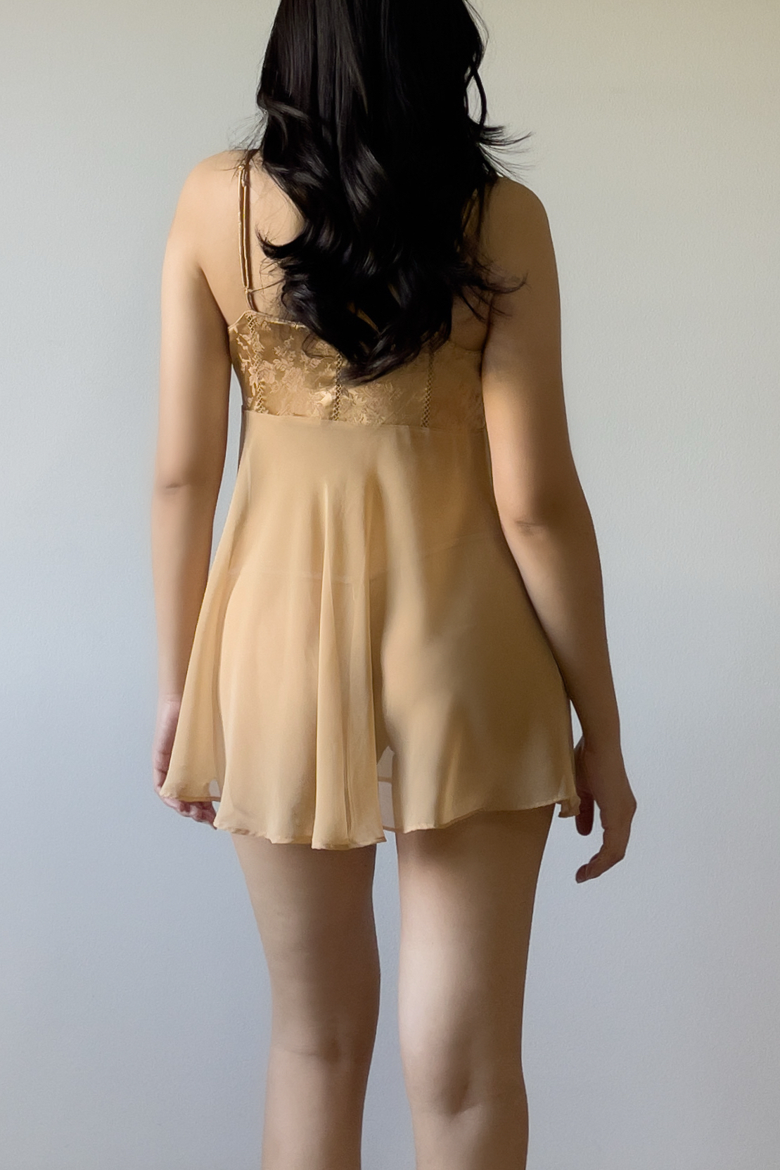 Vintage 1990s Champagne-Gold Jacquard & Chiffon Slip Dress (XS) - Image 7