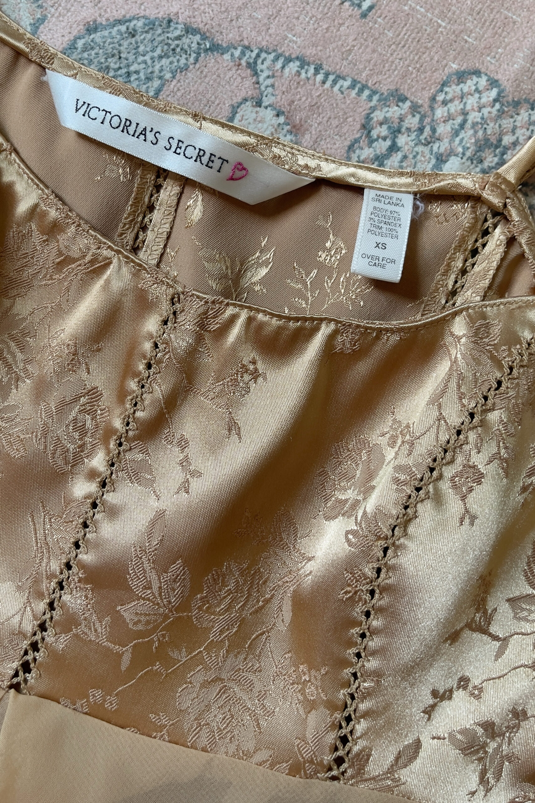 Vintage 1990s Champagne-Gold Jacquard & Chiffon Slip Dress (XS) - Image 12