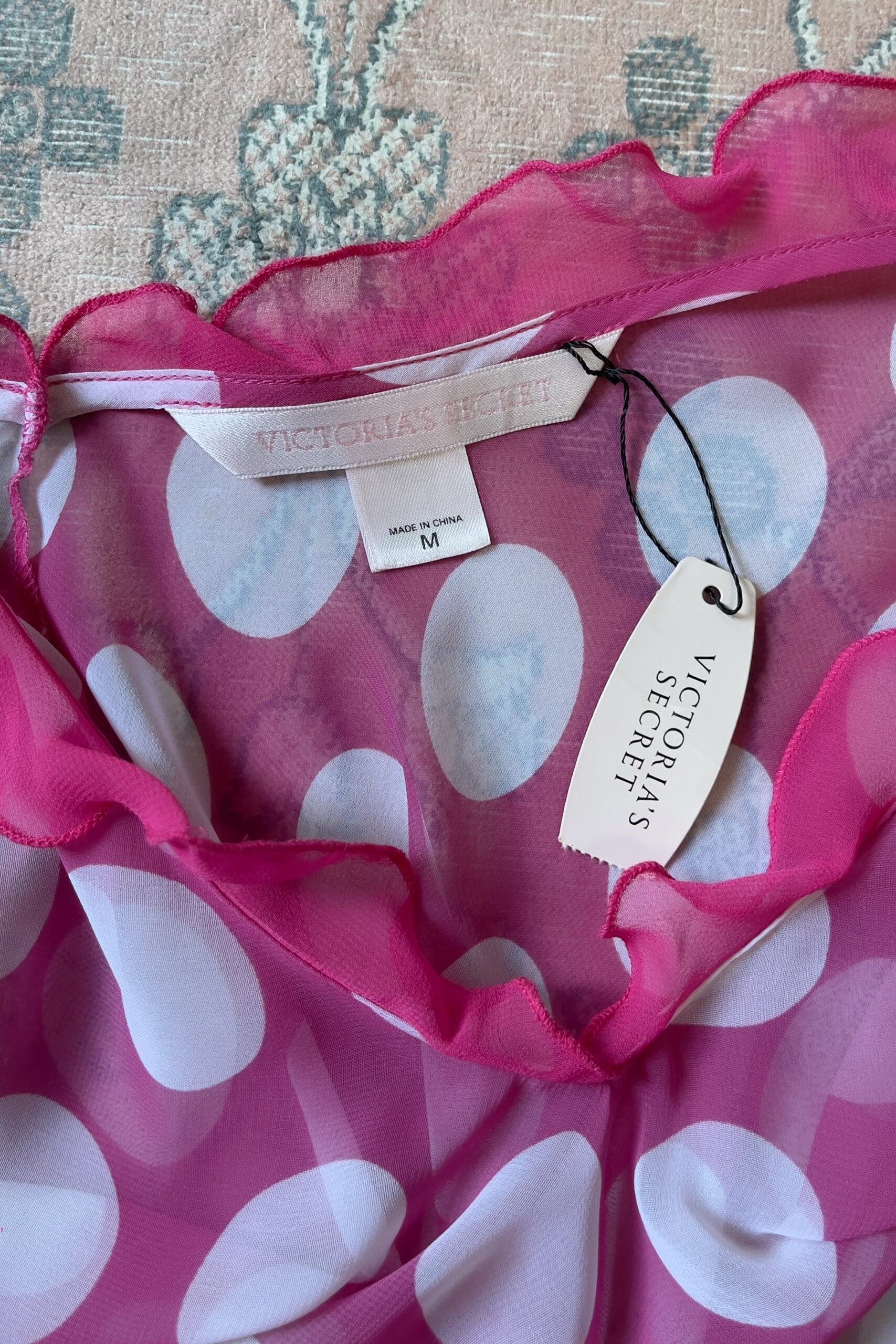 Vintage Pink Polka Dot Ruffled Chiffon Slip Dress (S–M) - Image 17