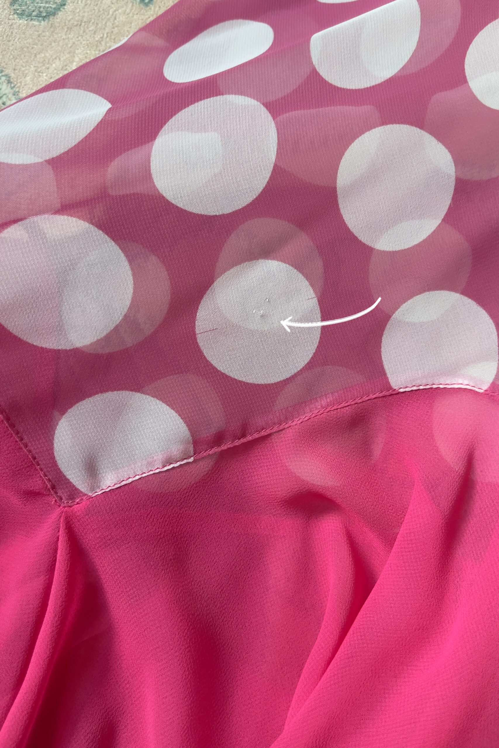 Vintage Pink Polka Dot Ruffled Chiffon Slip Dress (S–M) - Image 16